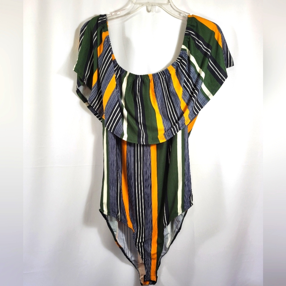 Ups & Downs green blue orange stripe bodysuit   women's 2X  #1505